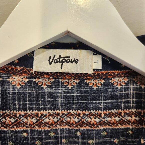 VATPAVE Mens Western Print Shirts Short Sleeve Button Down Beach Shirts - Size L - Picture 5 of 7